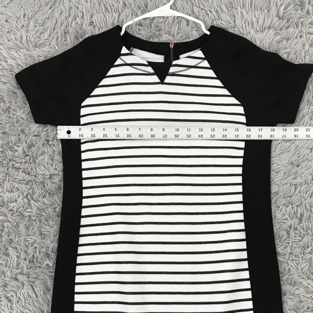 Lou‎ & Grey Knit Tunic Dress Size M Black White Stripe Short Sleeves